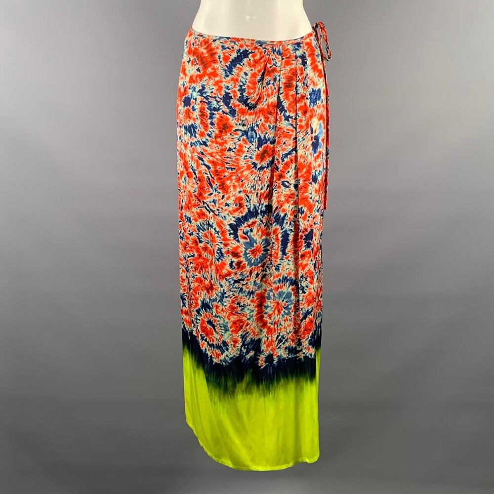 Dries Van Noten Orange Blue Neon Yellow Tie-Dye Floral Wrap Maxi Skirt